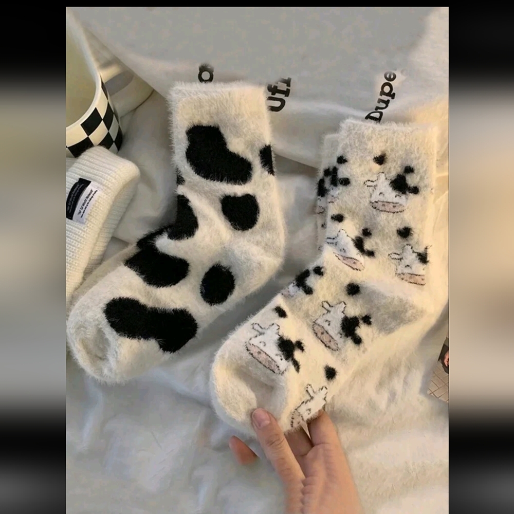 Fuzzy Cow Socks 2 Pairs